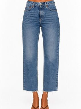 Topshop Straight Leg Raw Hem Blue Jeans NWT W26 L30